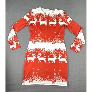ChicMe Red Reindeer Christmas Dress Long Sleeve Holiday Party Bodycon Festive XL